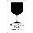 Symboletikett med texten Hanteras varsamt